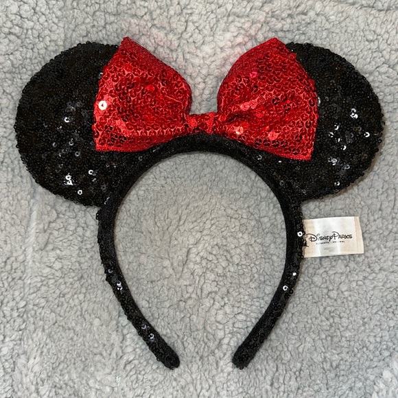 Disney Accessories - Disney Parks Sequin Ears Headband with Red Bow